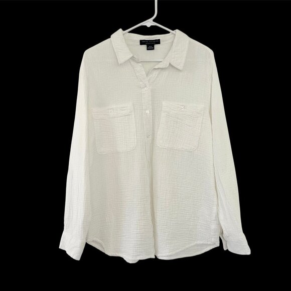Social Standard Sanctuary Womens White Gauze Button Up Shirt Size XL Beach Boho - Picture 1 of 6